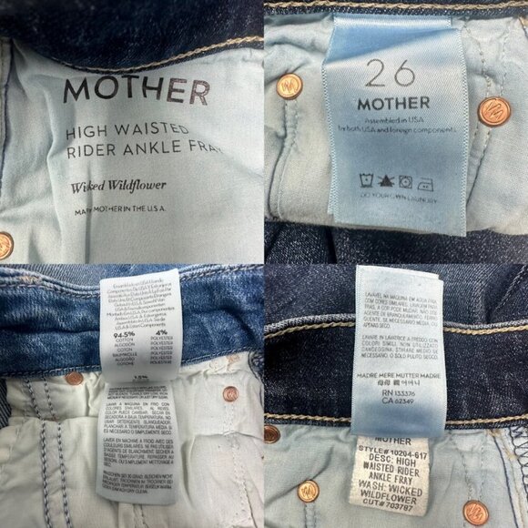 Mother High Waisted Rider Ankle Fray Jeans Size 26 In Wicked Wildflower Wash - Picture 13 of 16